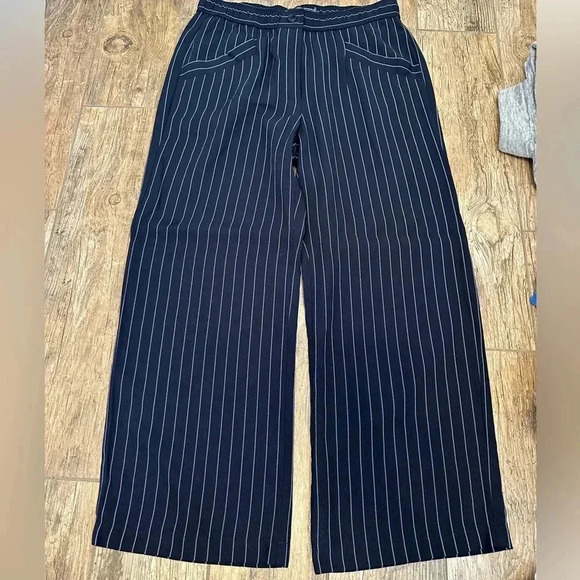 EILEEN FISHER Woven Tencel Stripe Wide Leg Pant Indigo XS - Picture 4 of 5